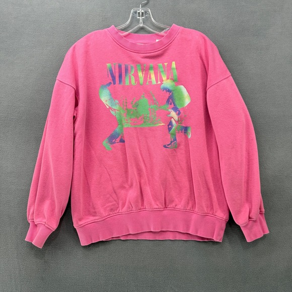 H&M Tops - H&M Nirvana Sweatshirt Womens Size 12/14 Pink Crewneck Band Pullover Boxy